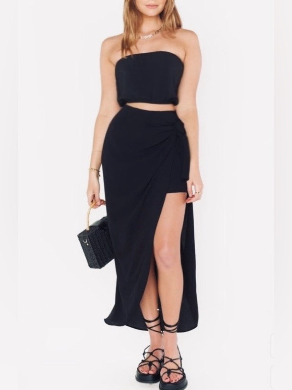 NWOT Show Me Your MuMu Black High-Slit Wrap Skirt